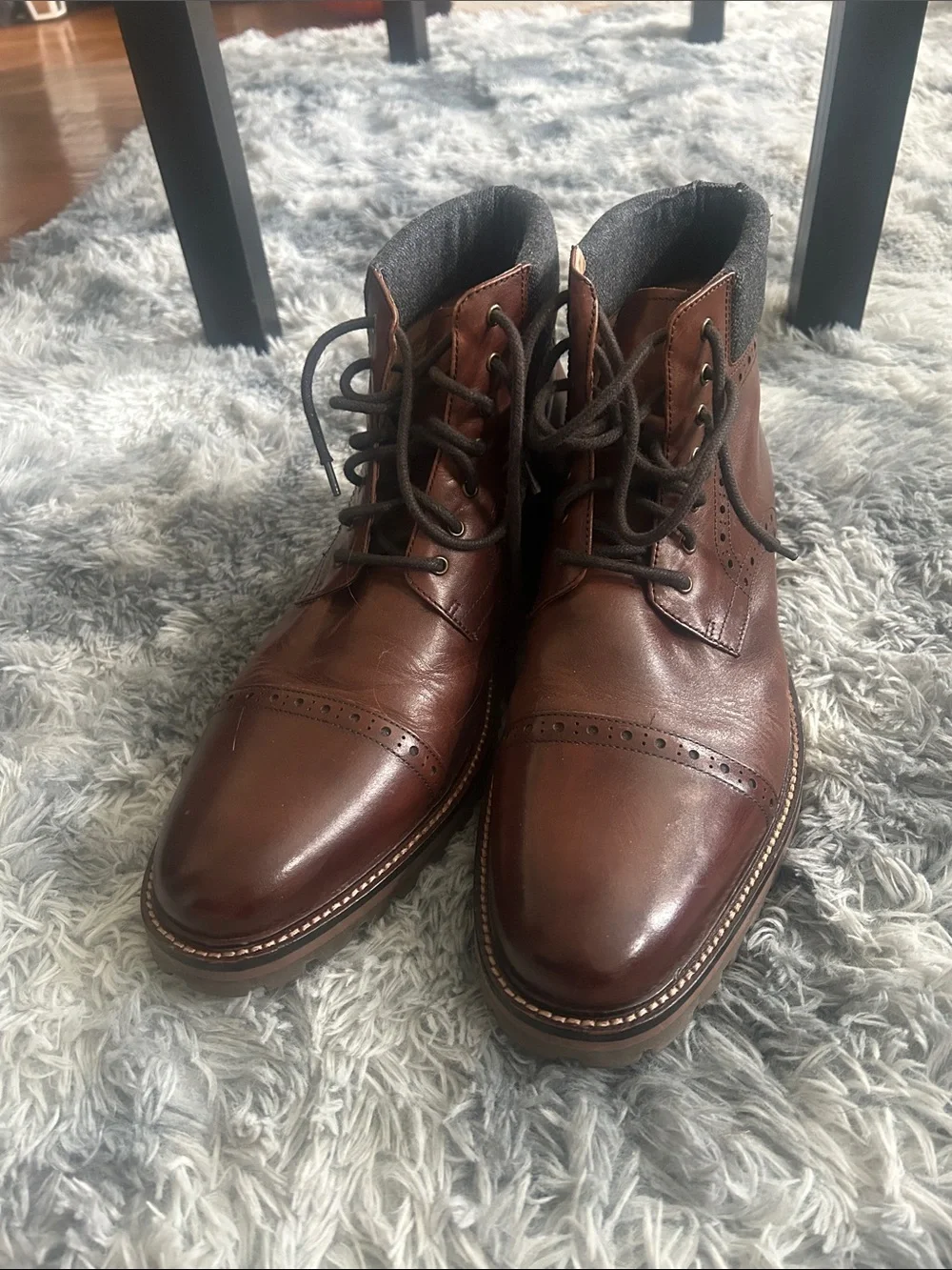 🆕 Warfield & Grand Brown Leather Brogue Chukka Boots with Dark Collar